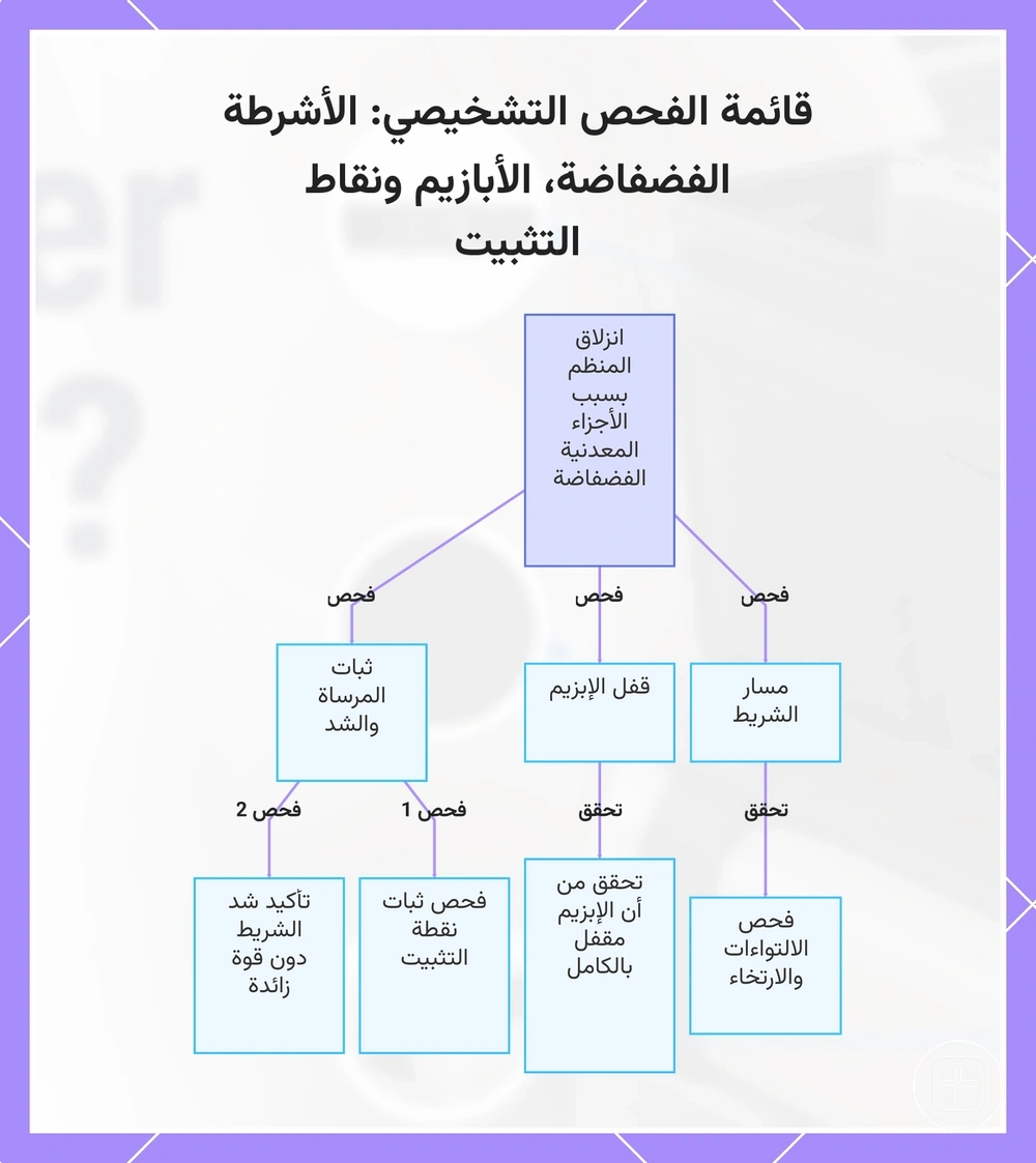 قائمة فحص تشخيصية للأشرطة المرتخية والإبزيمات ونقاط التثبيت