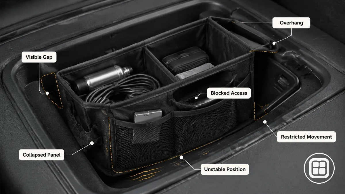 Häufige Anzeichen für eine schlechte Passform eines Auto-Organizers im Stauraum eines Fahrzeugs