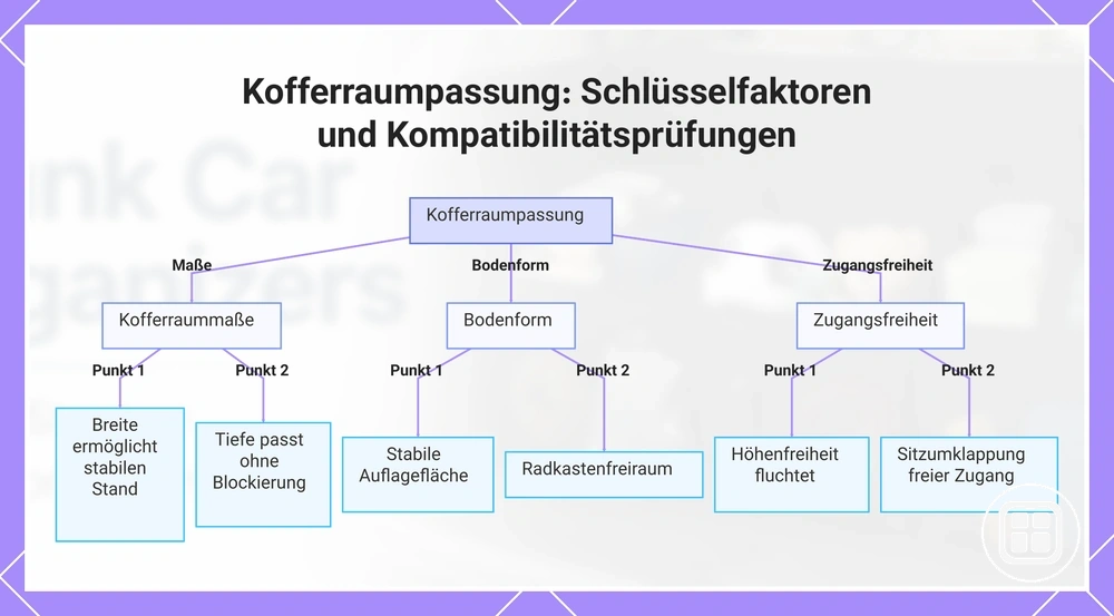 Passform eines Kofferraum-Organizers: Stellfläche, Öffnung, Bodenform und Kompatibilitätsprüfungen