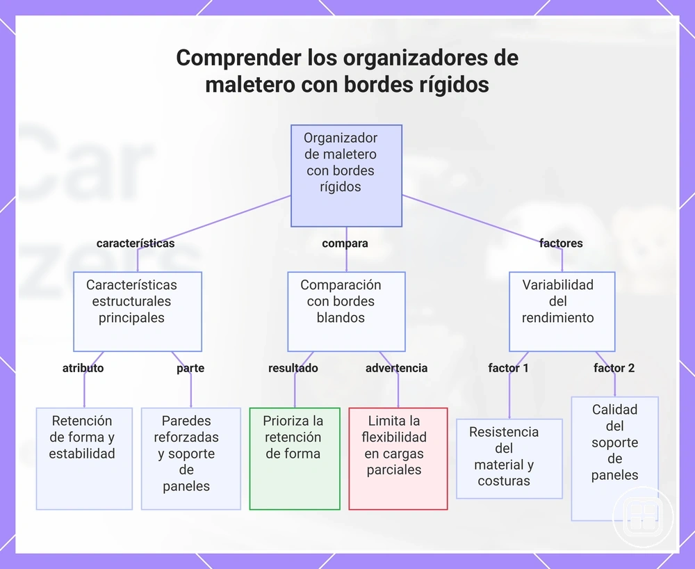 Organizador de maletero con paredes rígidas y base reforzada para conservar la forma
