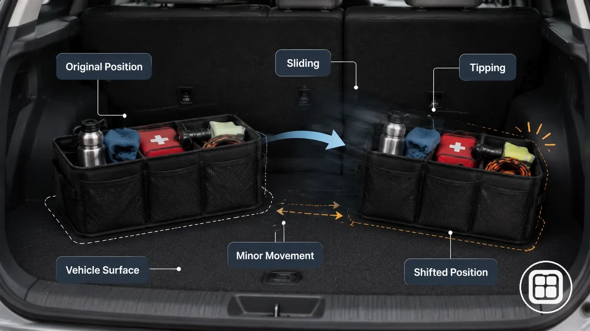 Déplacement d’un organiseur de voiture entre sa position d’origine et sa position décalée