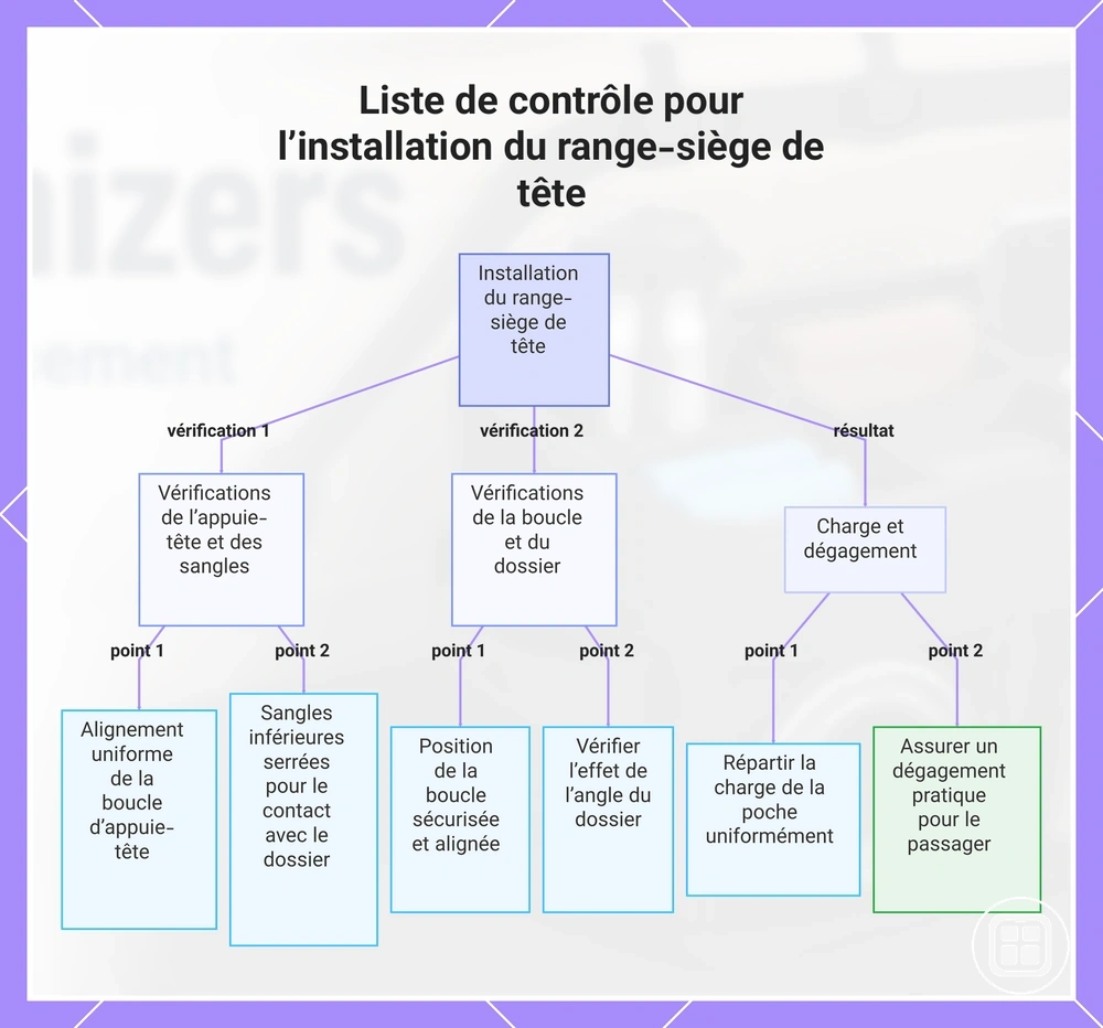 Liste de contrôle pour l’installation d’un organiseur de dossier et d’appuie-tête