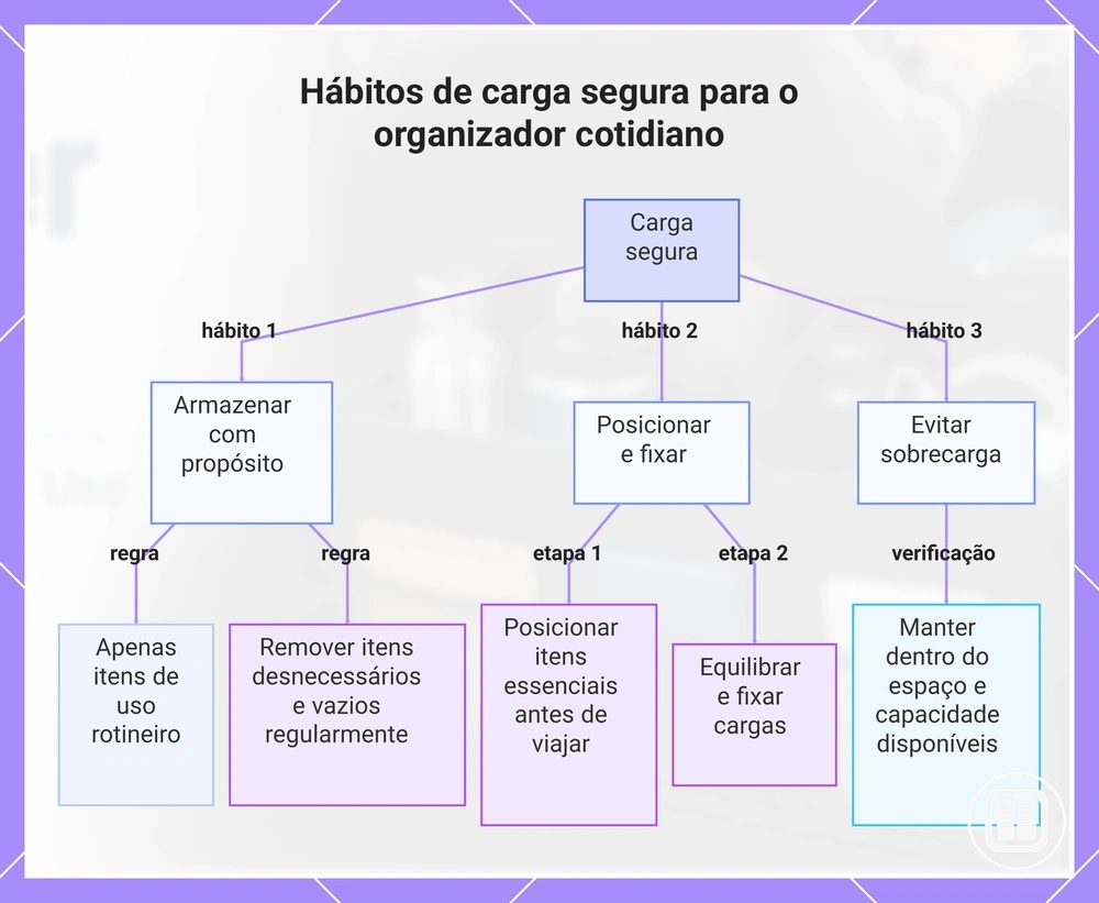 Hábitos de carregamento seguro para um organizador de carro no uso diário