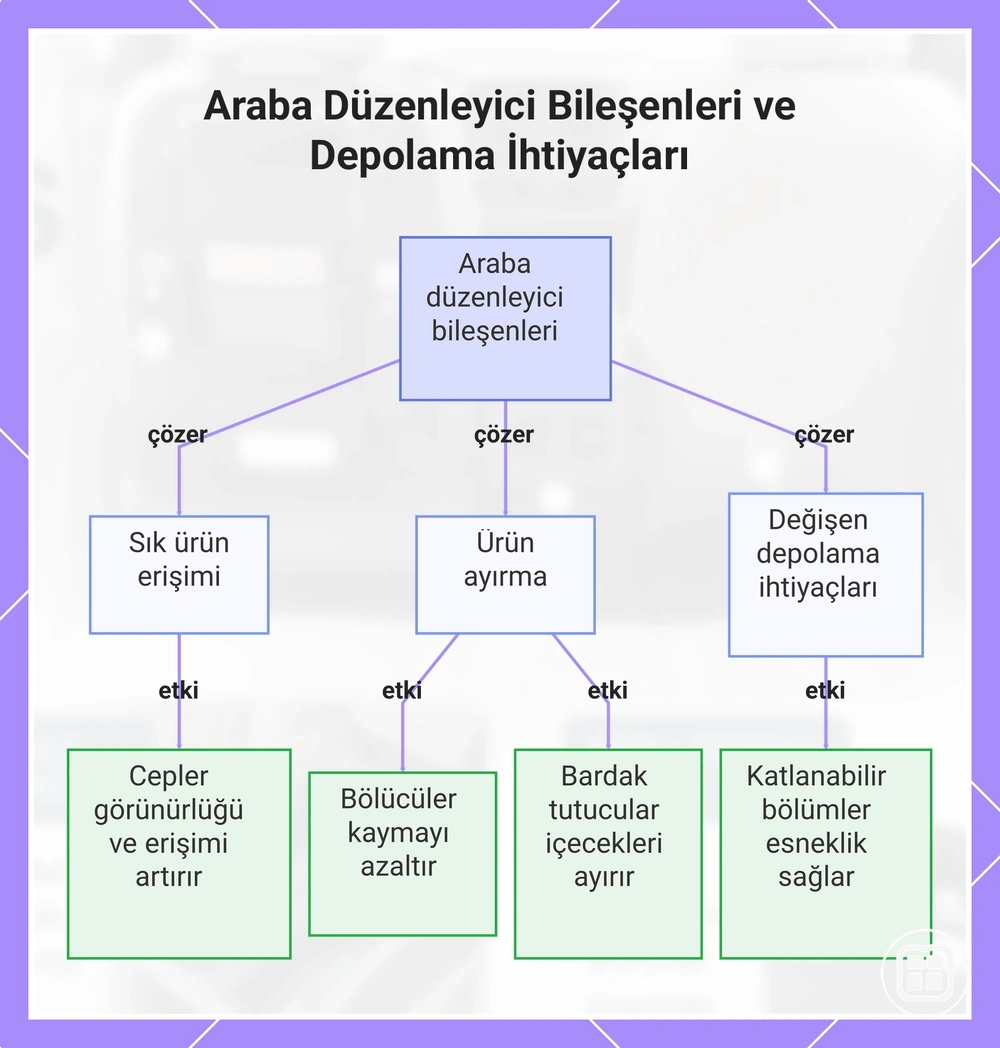 Araç içi organizer bileşenleri ve depolama ihtiyaçları