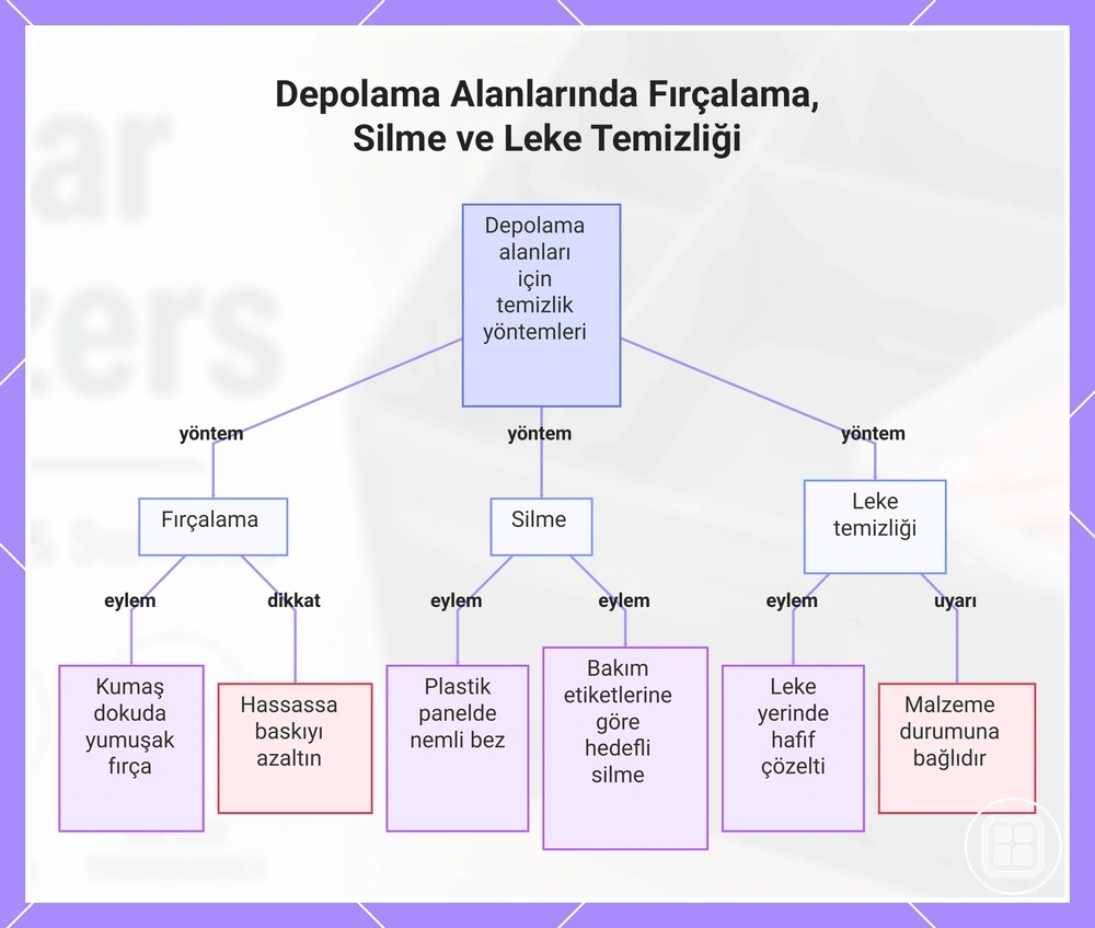Saklama alanlarında fırçalama, silme ve noktasal temizlik yöntemleri