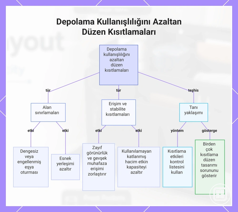 Araç içi organizerde saklama kullanışlılığını azaltan düzen kısıtlamaları