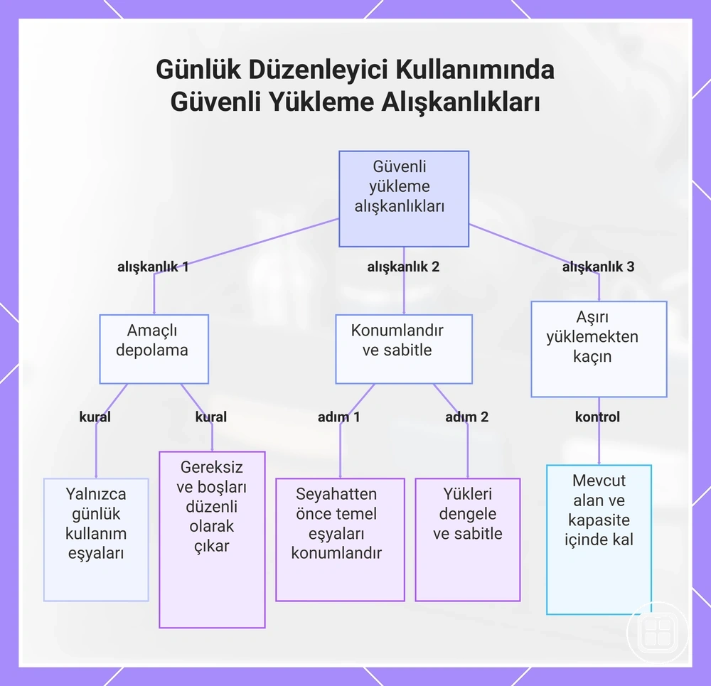 Günlük araç içi organizer kullanımında güvenli yükleme alışkanlıkları